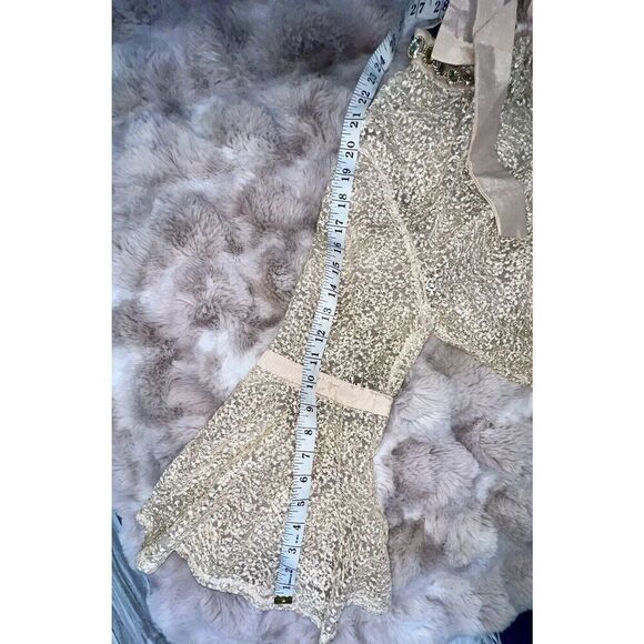 N by Nancy Women's Fishnet Sheer Lace  Champagne Collar Crystals, Size XL - Picture 15 of 16